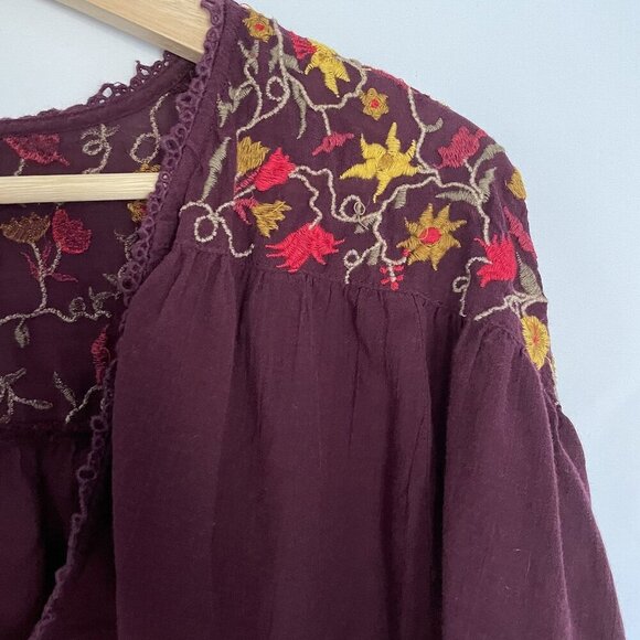 Free People Womens Embroidered Boho Blouse M purple comfortable top lightweight - Picture 2 of 10